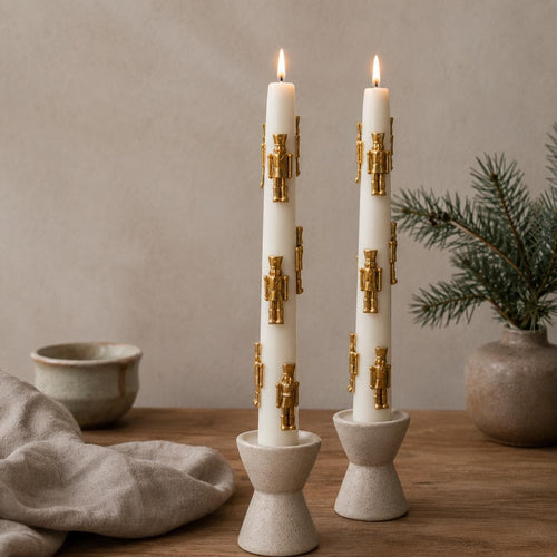Nutcracker Christmas taper candles set of 2 – red and gold soy wax dinner candles