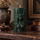 Gothic witch pillar candle with horned goddess – soy wax sculptural candle – view 4