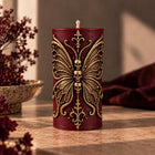 Gothic butterfly pillar candle with sculpted skulls – soy wax sculptural candle – view 5