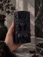 Gothic witch pillar candle with horned goddess – soy wax sculptural candle – view 2