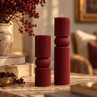Ribbed pillar candle set of 2 – soy wax sculptural candles – view 2