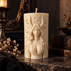 Gothic witch pillar candle with horned goddess – soy wax sculptural candle – view 5