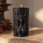 Gothic witch pillar candle with horned goddess – soy wax sculptural candle