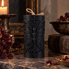 Gothic butterfly pillar candle with sculpted skulls – soy wax sculptural candle – view 7