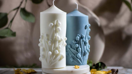 Hand-poured Lily of the Valley scented candle, made from natural soy wax, releasing a delicate floral aroma.
