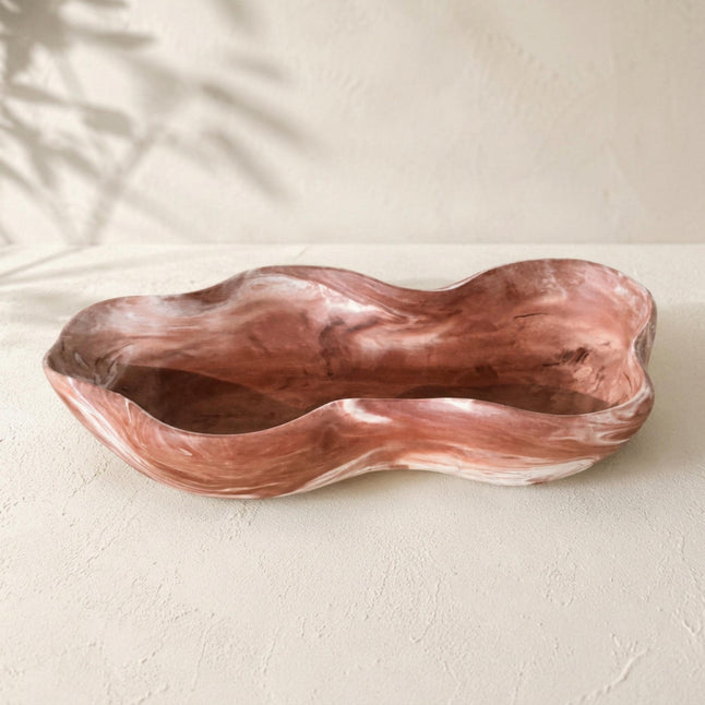 Marbled Eco Resin Wavy Bowl – Handmade Decorative Centerpiec – side view