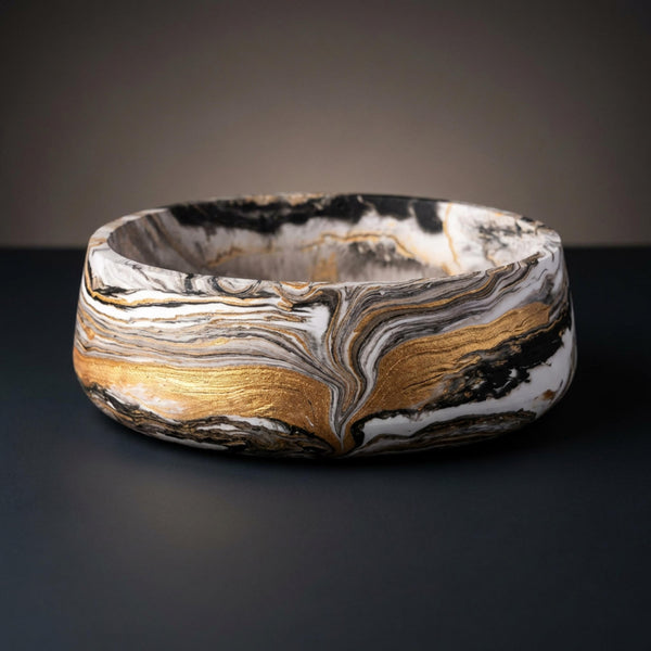 Marbled Ceramic Resin Bowl – Handmade Decorative Centerpiece – detail view