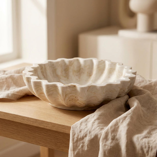 Handmade Scallop Jesmonite Bowl, Marbled Catch-All Dish, Modern Minimalist Home Decor