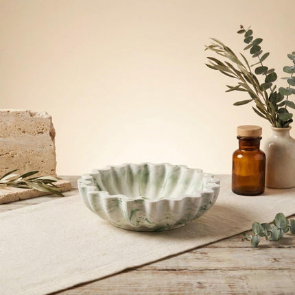 Handmade Scallop Jesmonite Bowl, Marbled Catch-All Dish, Modern Minimalist Home Decor