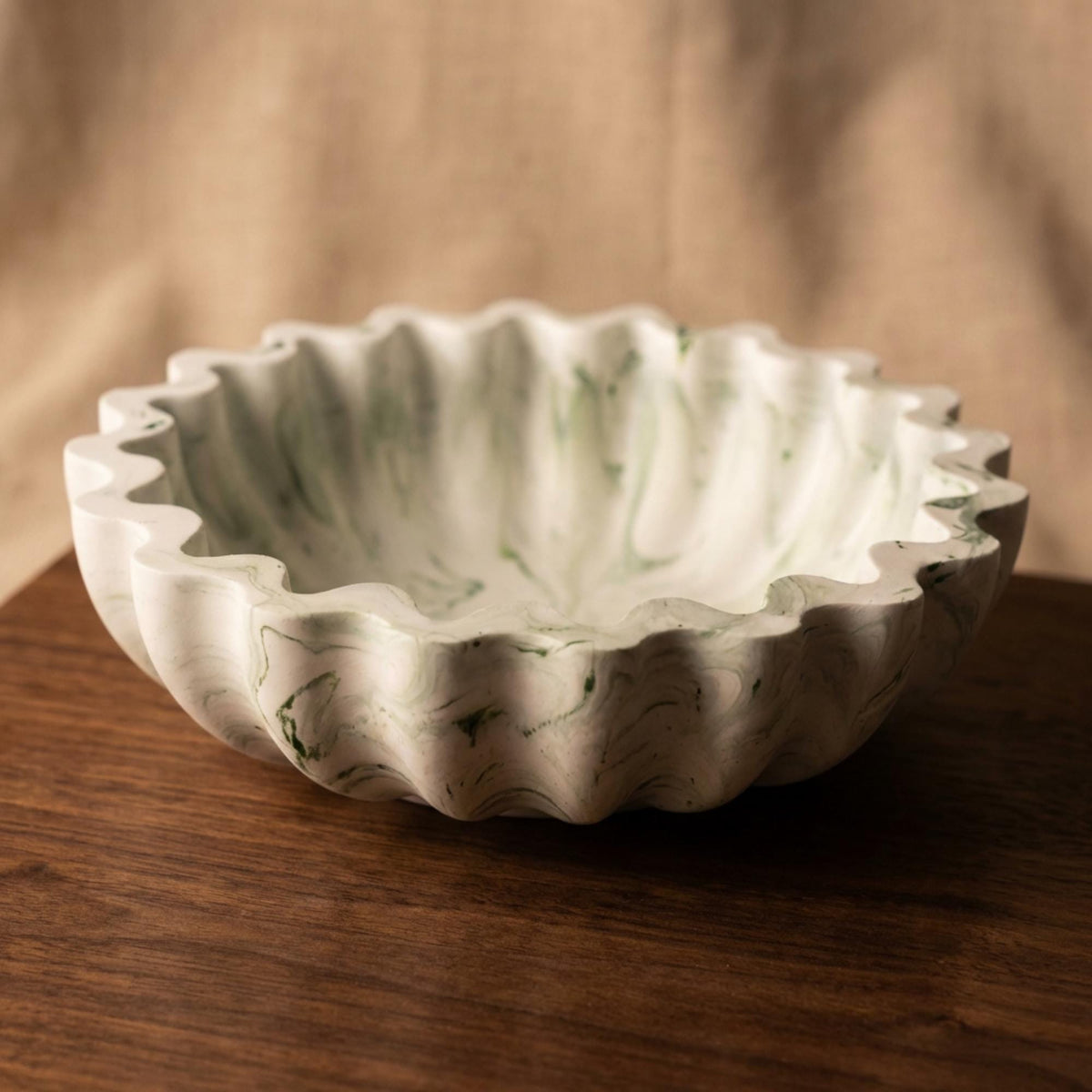 Handmade Scallop Jesmonite Bowl, Marbled Catch-All Dish, Modern Minimalist Home Decor
