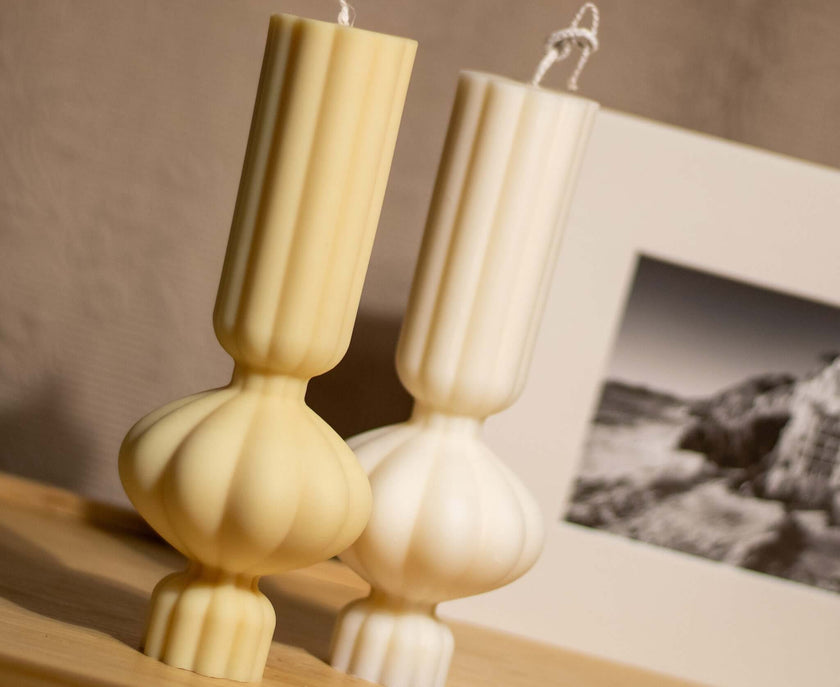 Hand-poured Harmony Pillar scented candle, crafted from natural soy wax for a clean and long-lasting burn.