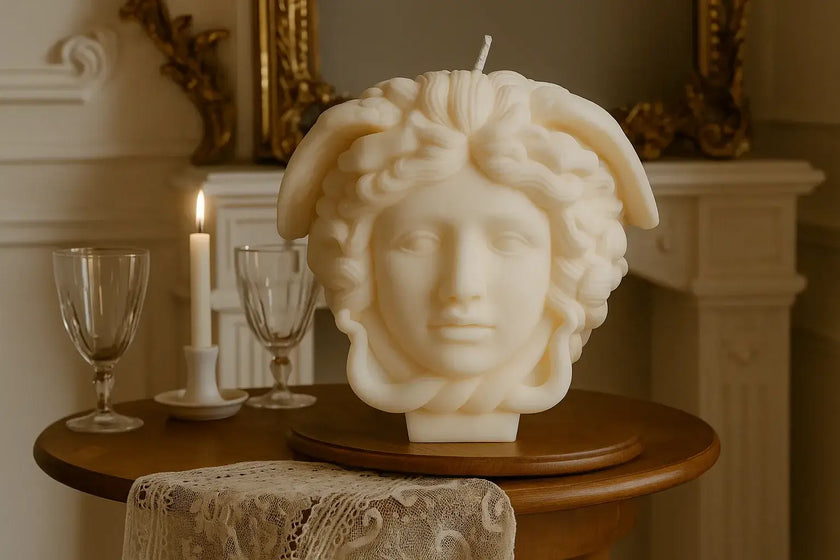 Luxury Medusa head candle with detailed classical design