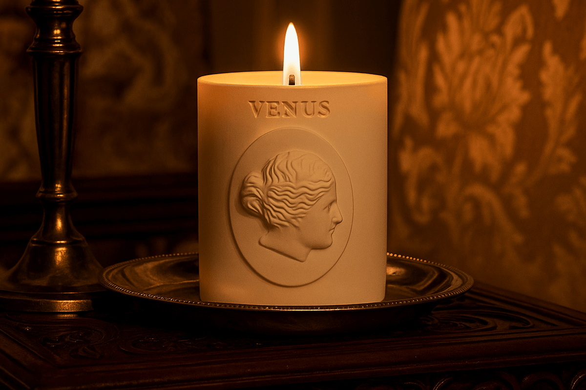 Venus Scented Candle soy wax candle — styled display