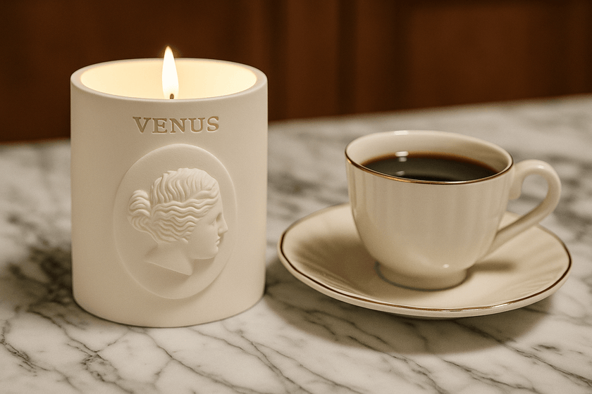 Elegant soy wax candle in durable eco resin jar – premium home fragrance by Venus