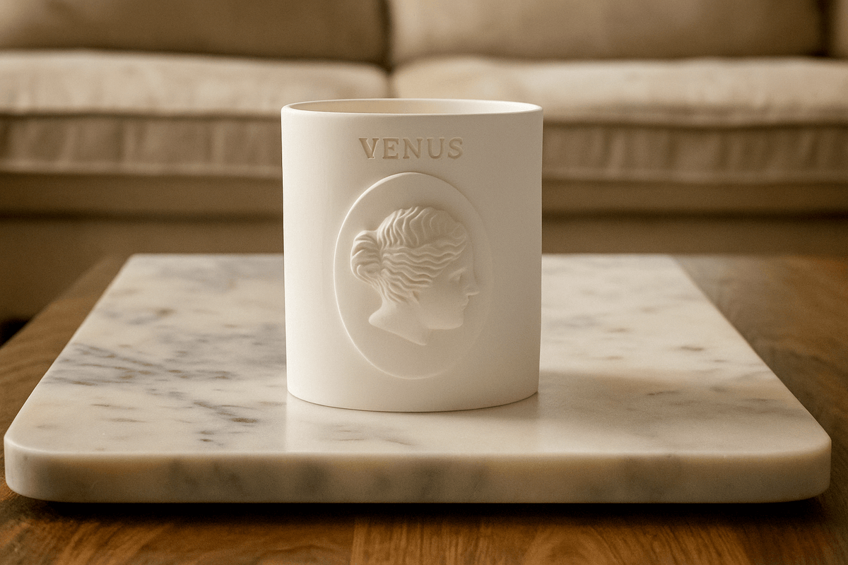 Venus Scented Candle soy wax candle — lit candle