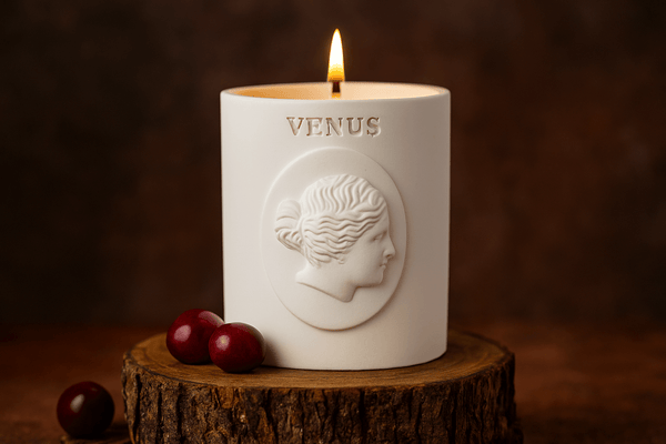 Venus scented candle in eco resin jar – velvet cherry, rose and musk, ivory