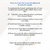 Care instructions for a sculptural scented candle on a white background