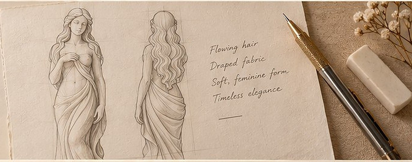 Step 2, hand-drawn sketch refining the candle's proportions and details